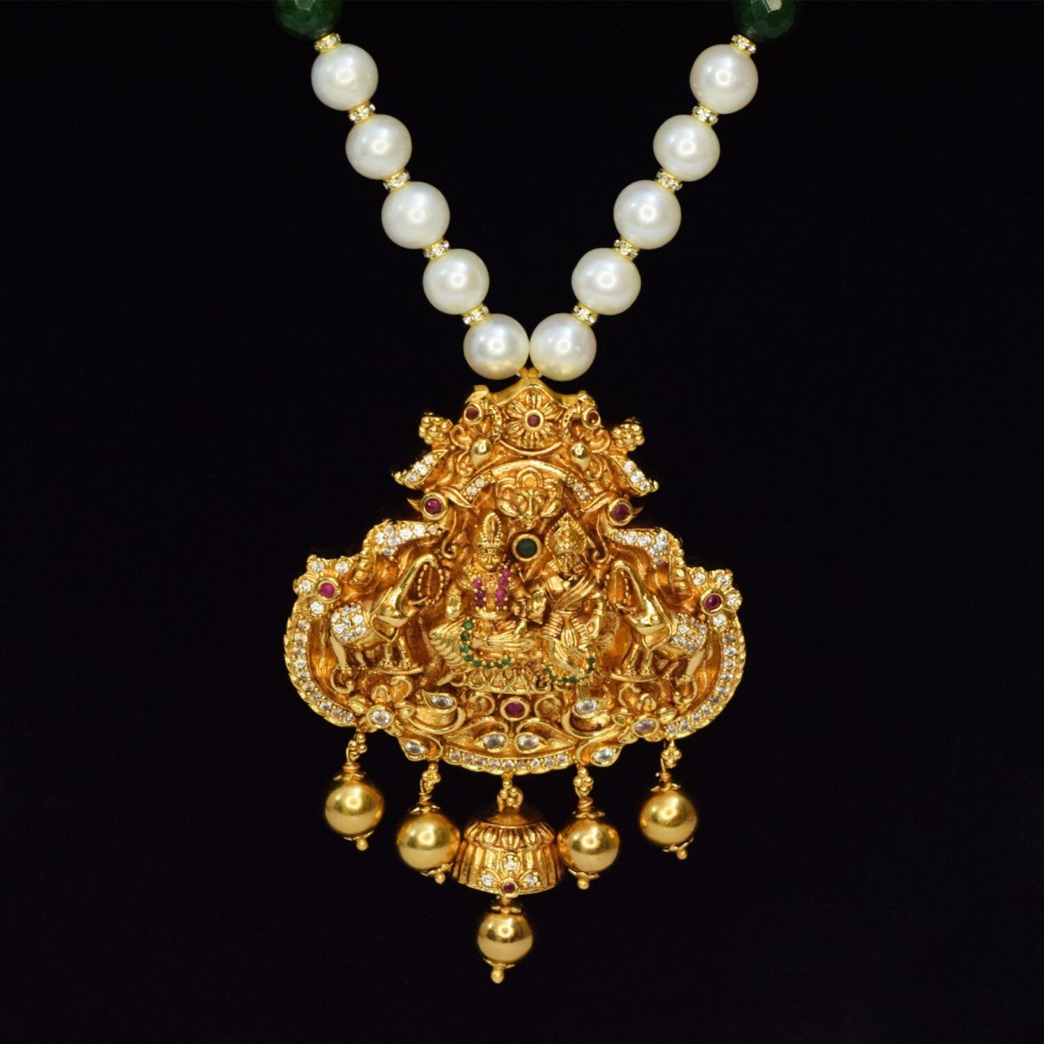 Luxe Round White Pearls Mala With Radha Krishna Pendant - Image 2