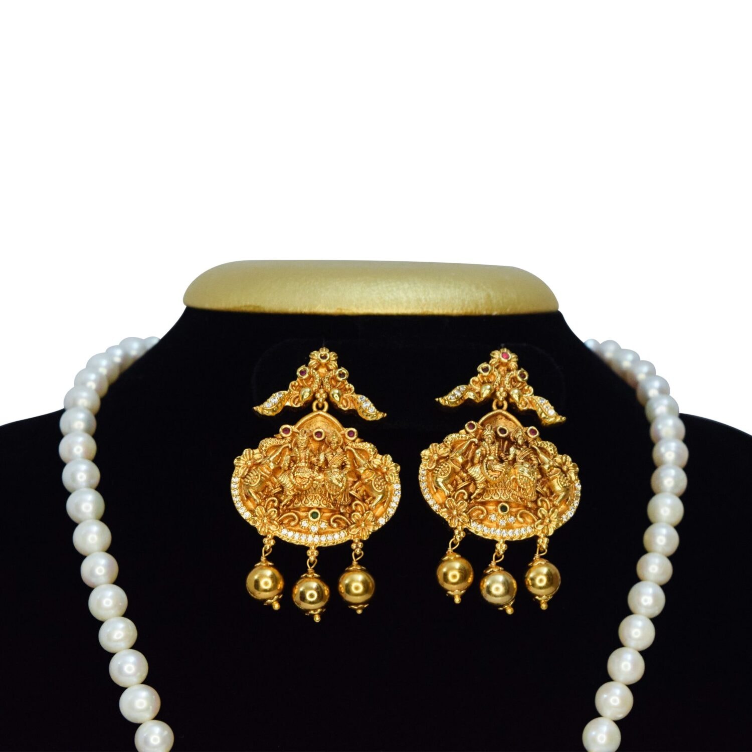 Luxe Round White Pearls Mala With Radha Krishna Pendant - Image 3