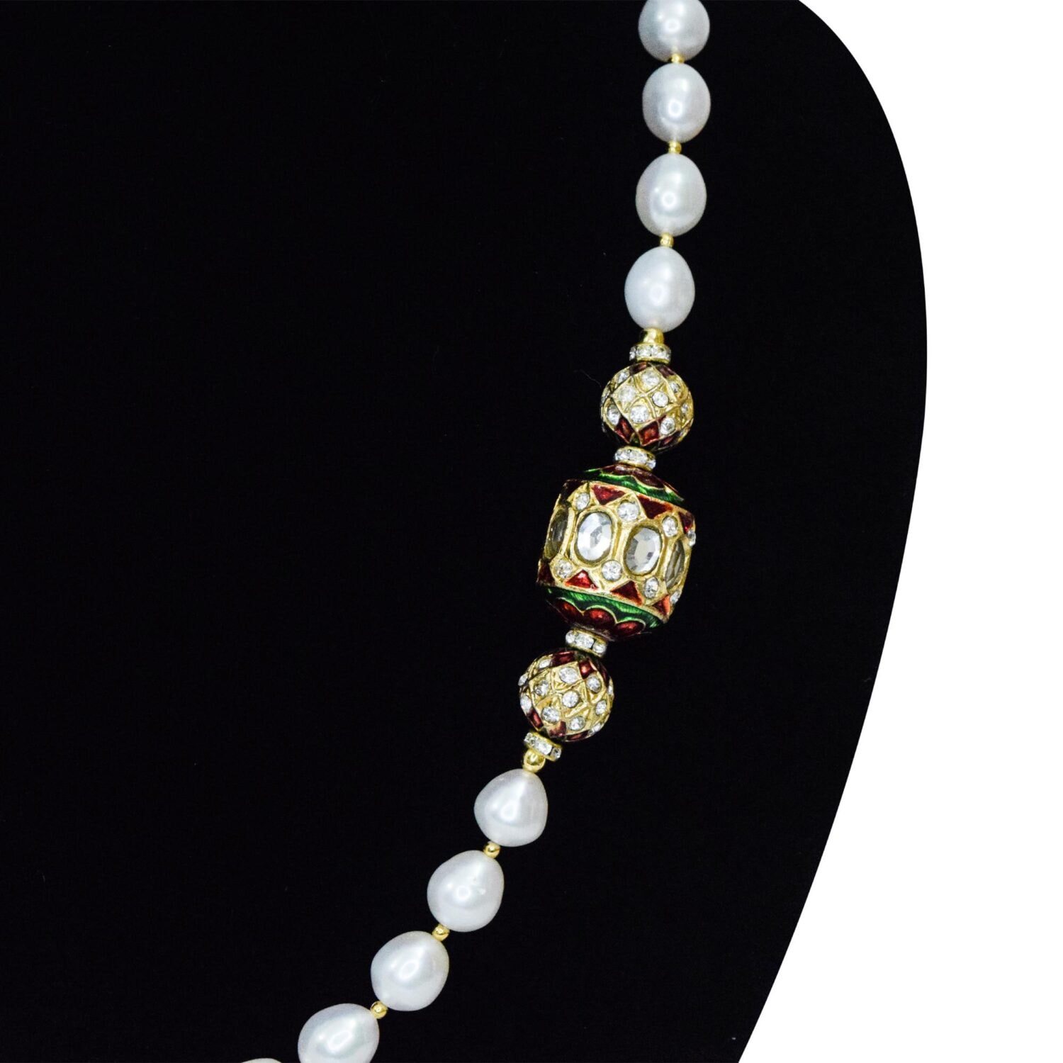 Gorgeous Oval Pearl Necklace With Meenakari Beads Side Pendant - Image 2