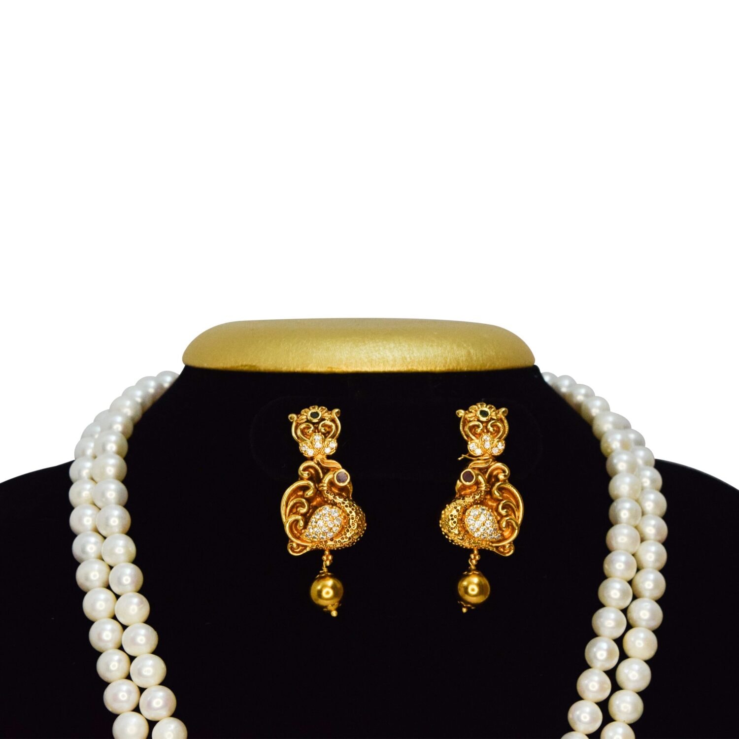 Marvellous Two-row White Pearls Mala With Lord Ganesha Pendant - Image 3