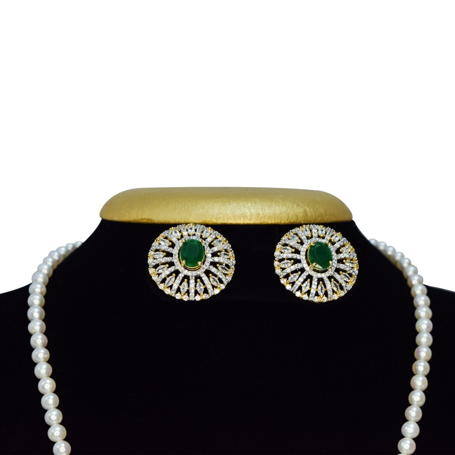 Dazzling Long White Pearls Mala With CZ Peacock Pendant - Image 2