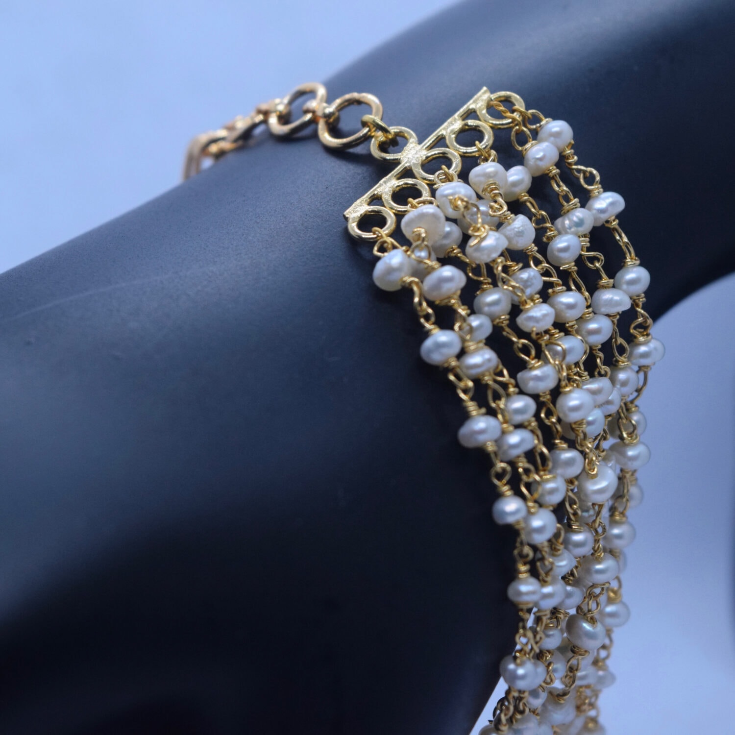 Elegant White Pearls 10 String Taar Mala Bracelet - Image 2