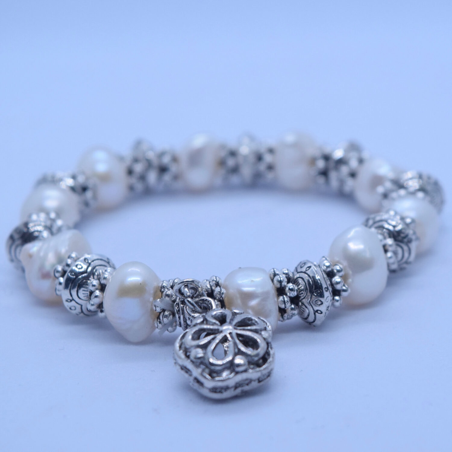 Lovely Baroque Pearls Expandable Bracelet With A Charm - Image 2
