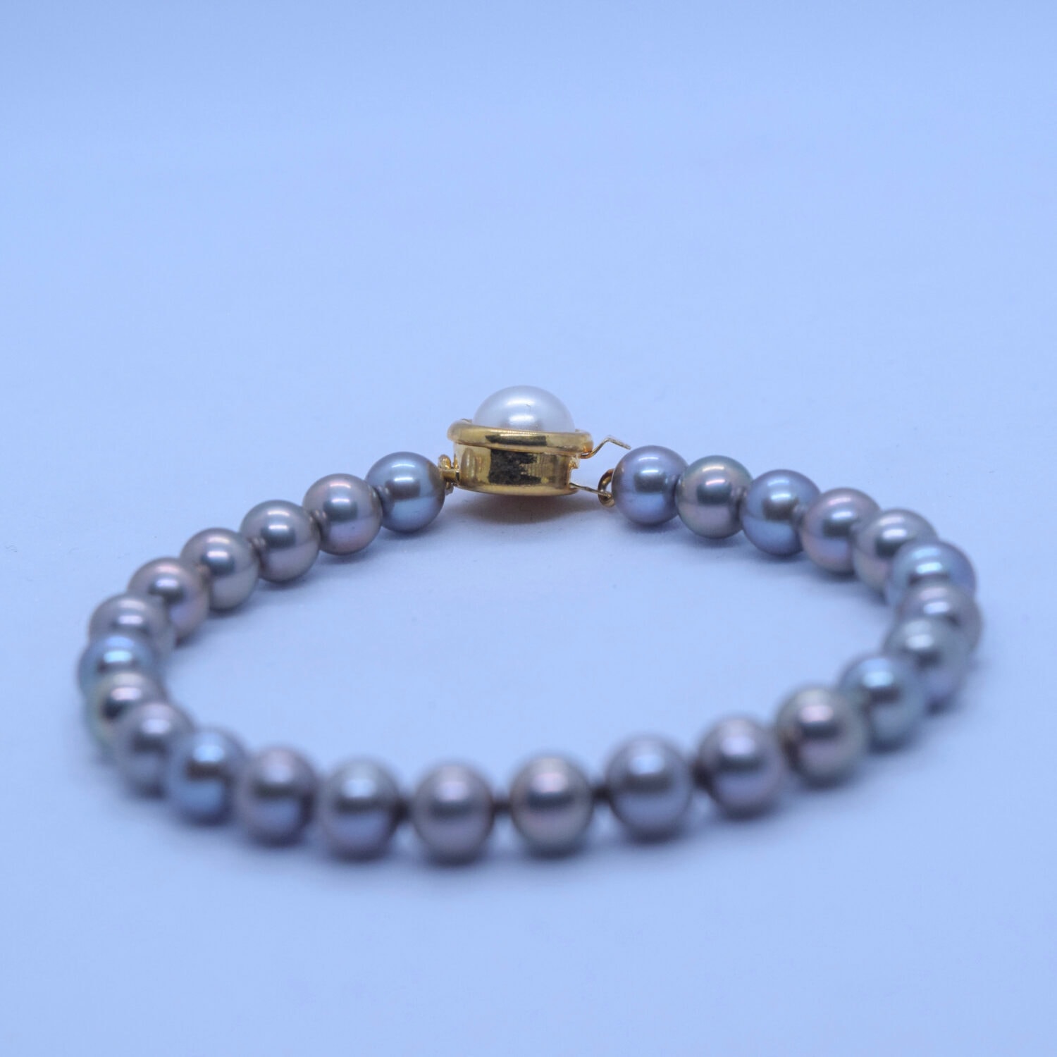 Rare 5mm Grey Round Pearl Bracelet With Brown Tinge - Image 2