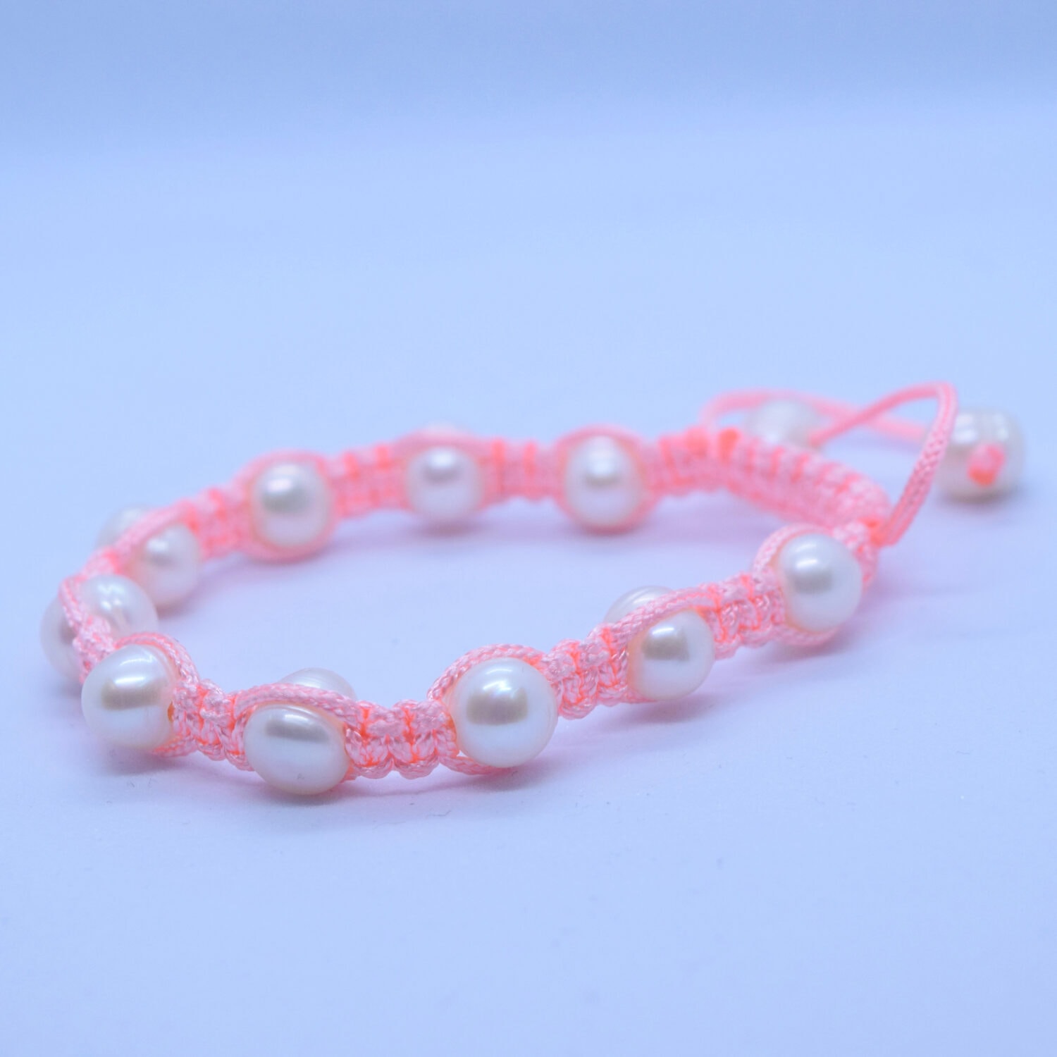 Peach Macrame Surfer Bracelet With Real Pearls - Image 2