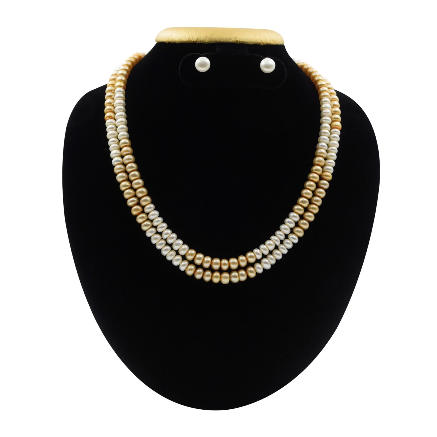 Ethereal 20inches Dual Layer White & Champagne Pearls Necklace