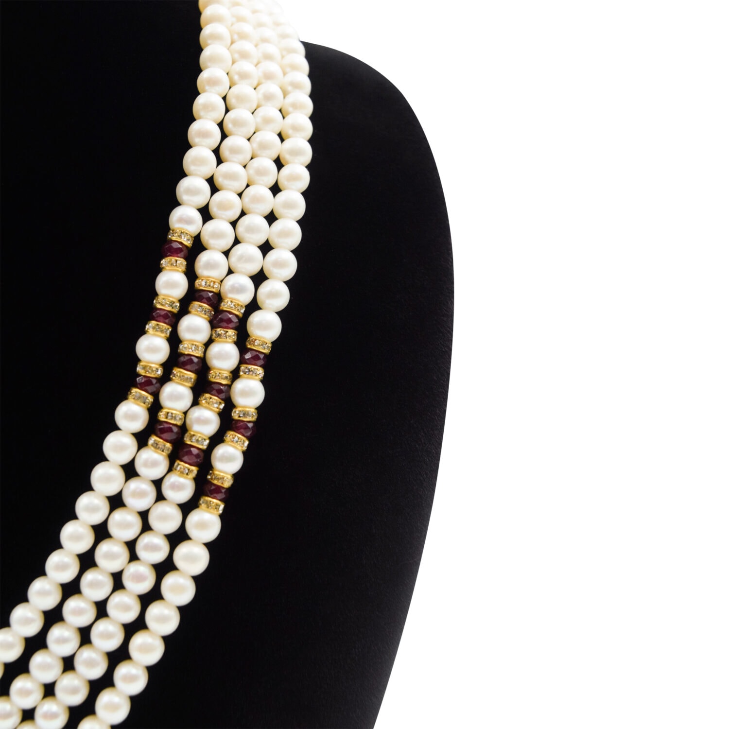 Fabulous 4 Rows Pearl Necklace With CZ Flower Pendant - Image 3