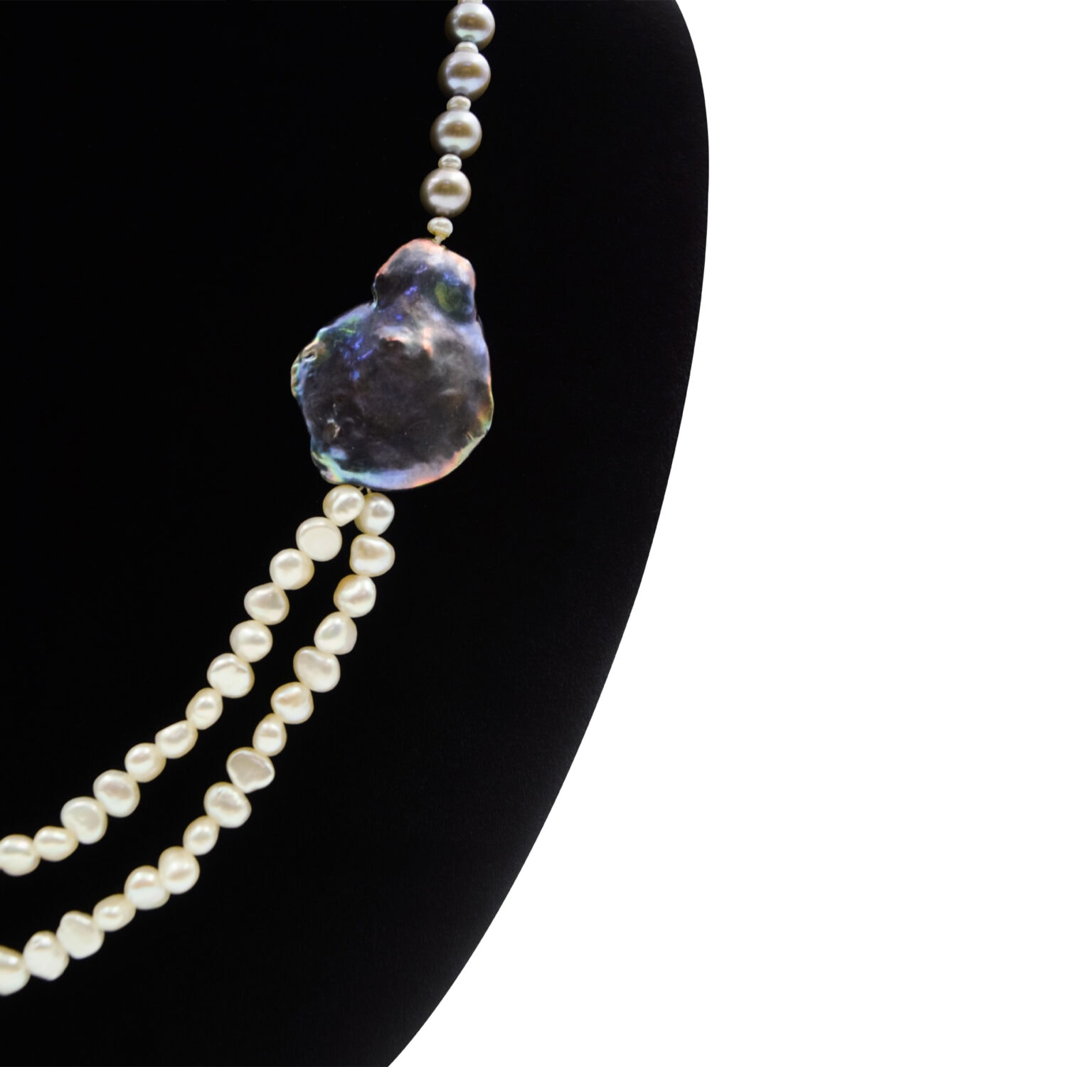 Stunning White & Grey Pearls Necklace With Artsy Baroque Pearl - Image 2