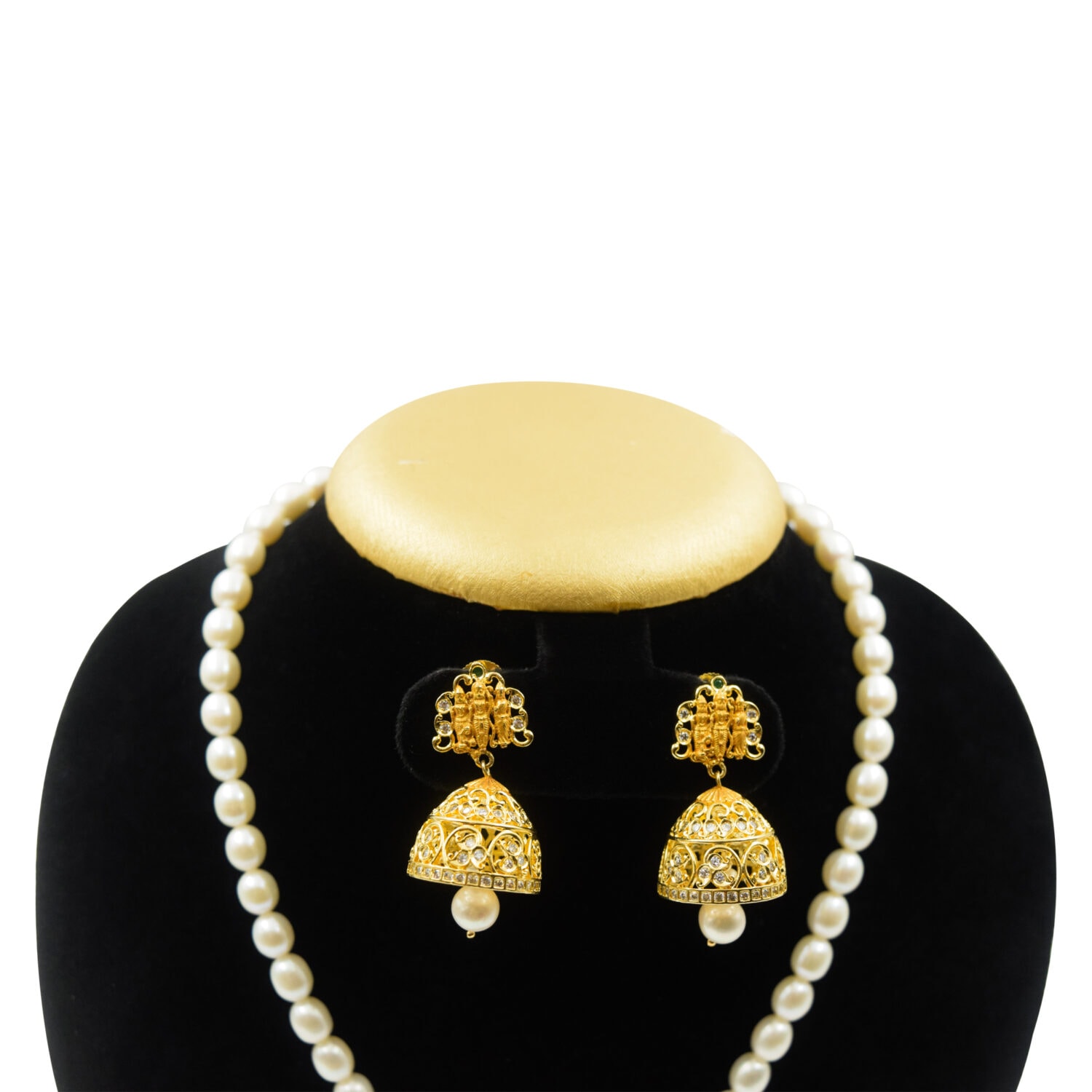 Glorious White Pearls Mala With Divine Ram Darbar Pendant - Image 2
