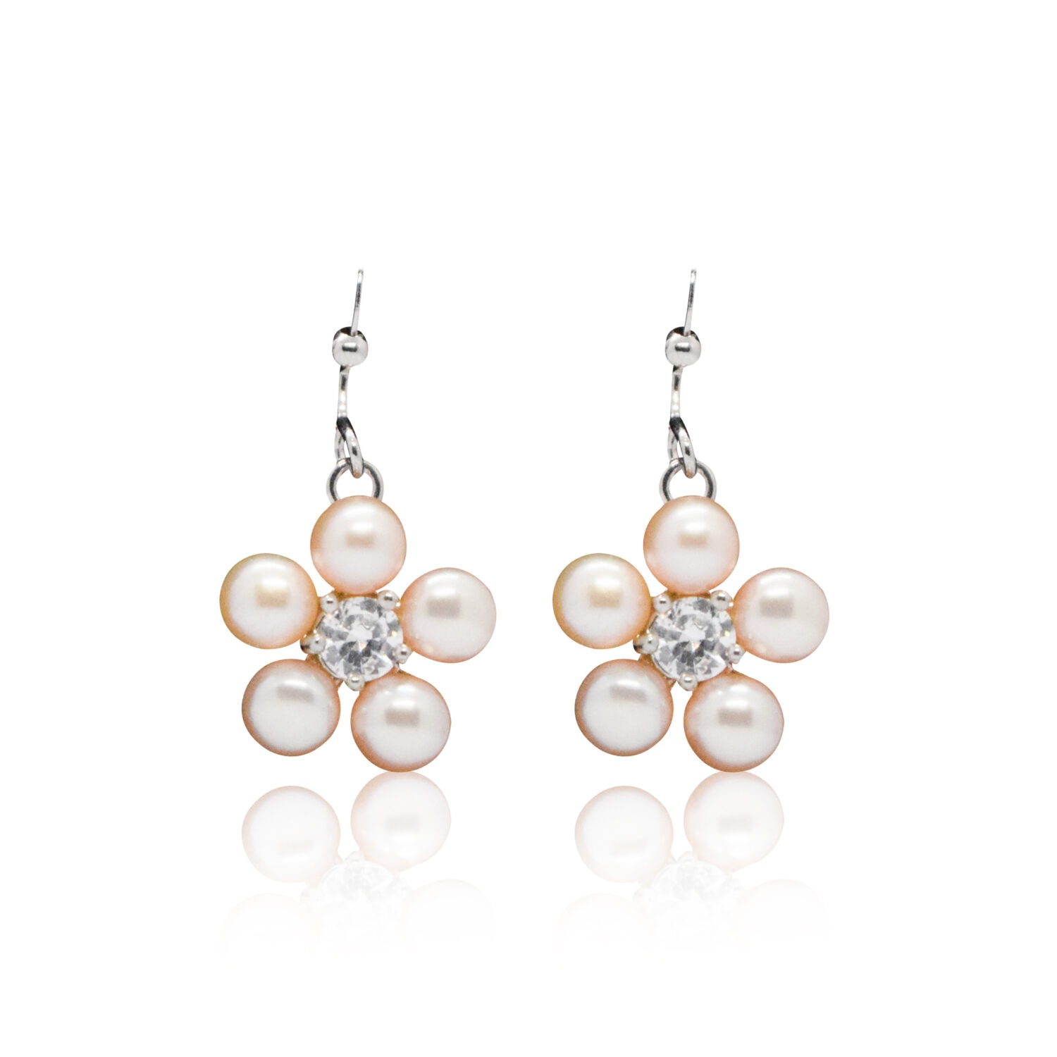 Subtle Hook Earring With Peach Button Pearls & AD