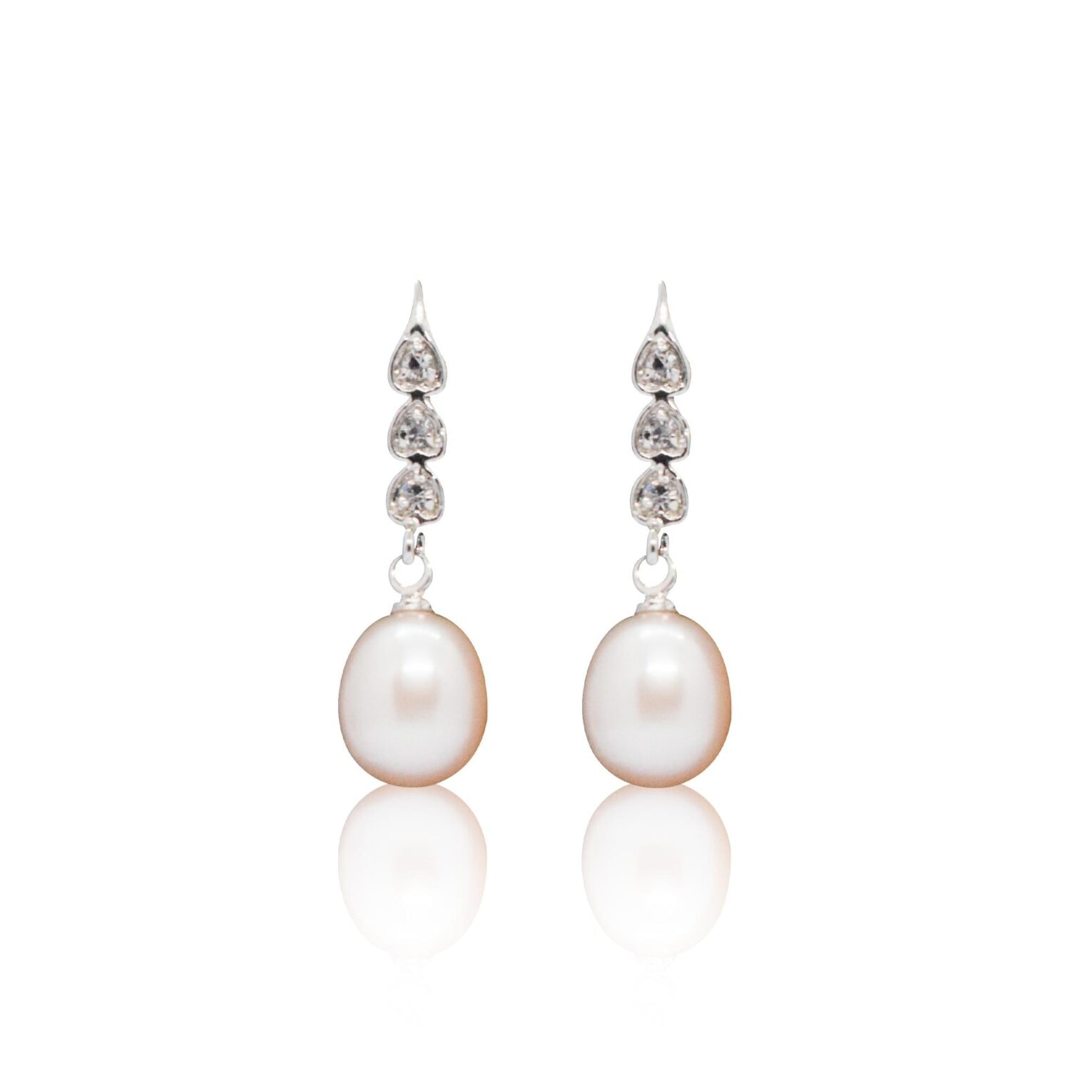 Pretty Hook Earrings Featuring Peach Oval Pearls & CZ