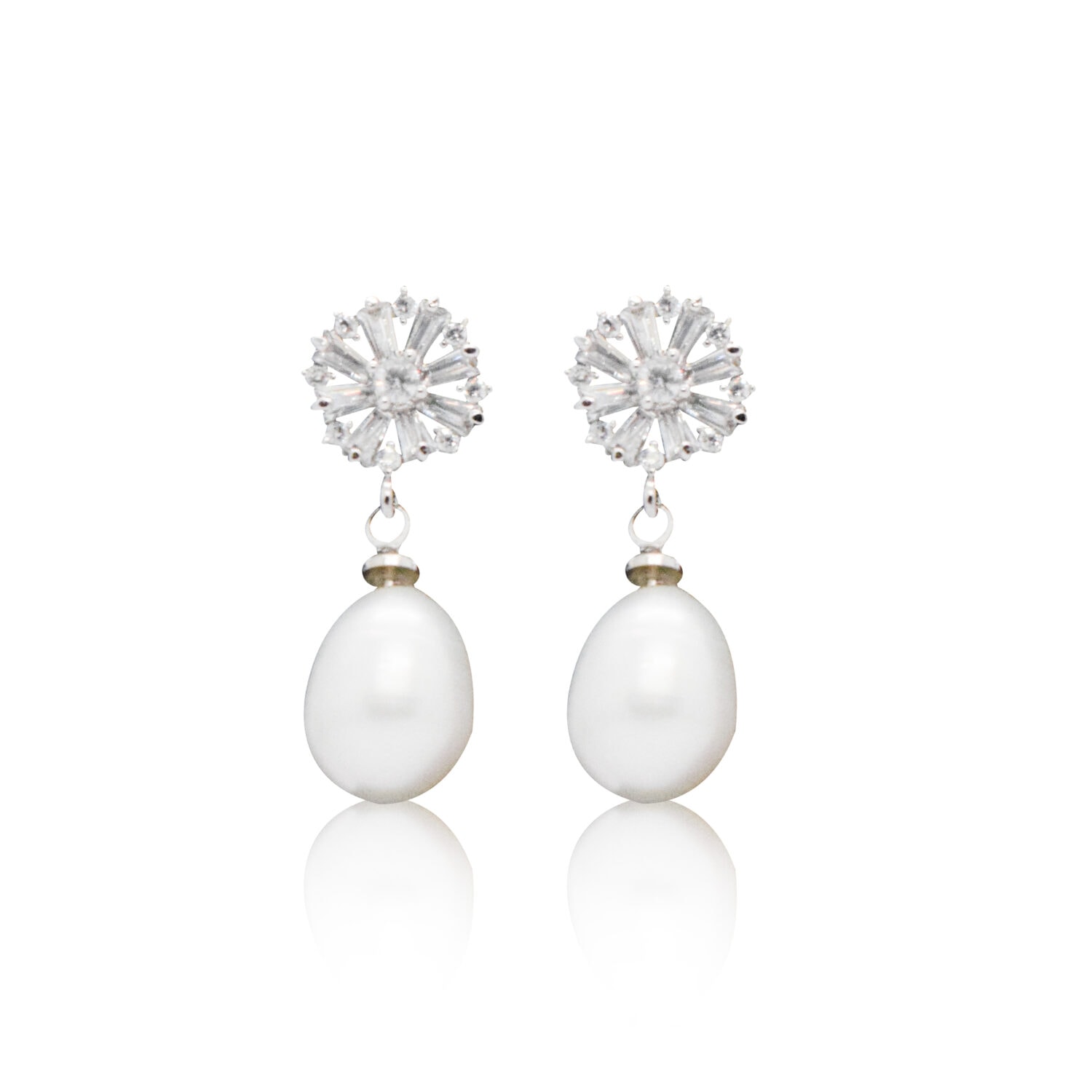 Sublime CZ Studs With White Oval Pearl Drops