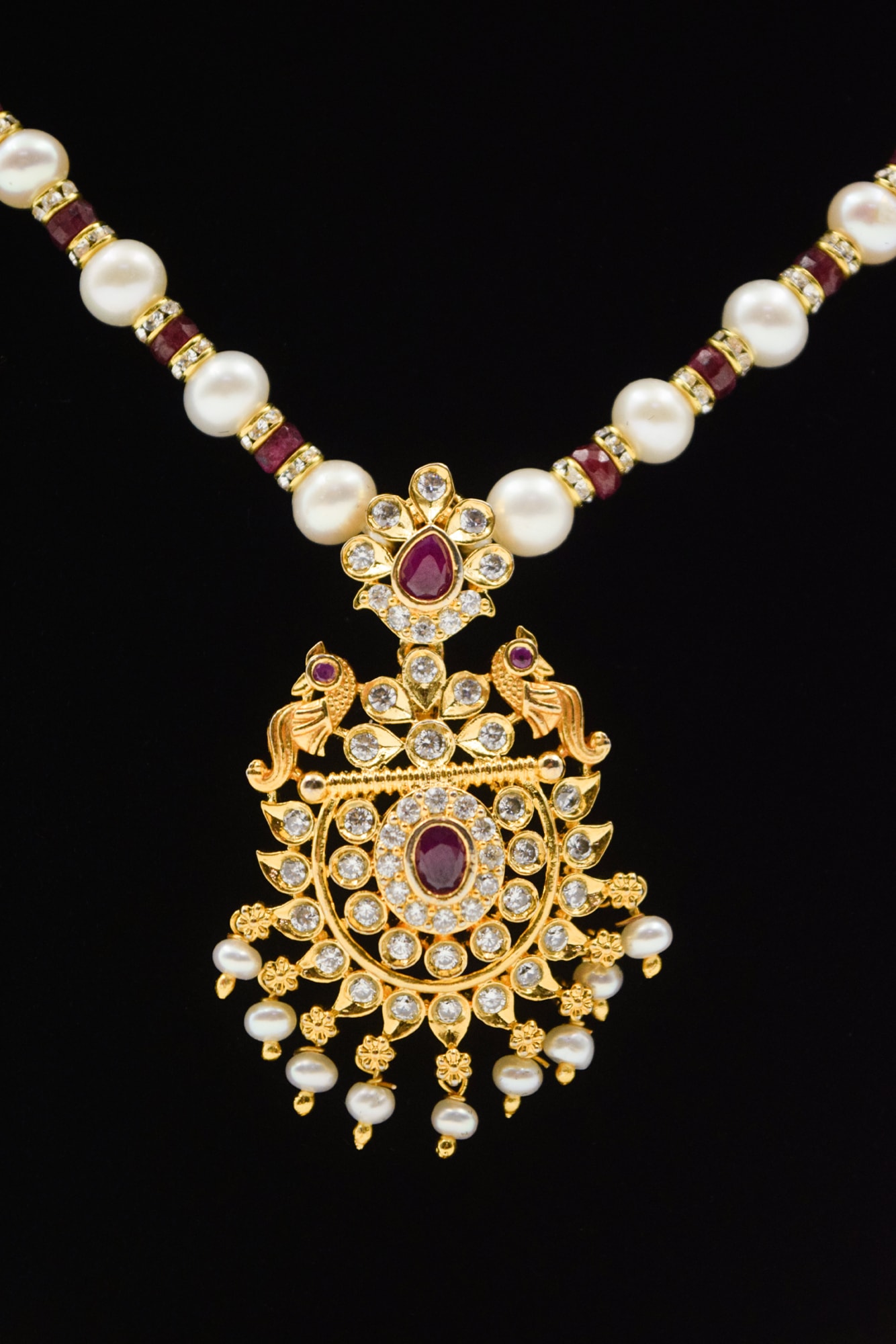 Elegant White Pearls Necklace With Timeless AD Pendant - Image 2
