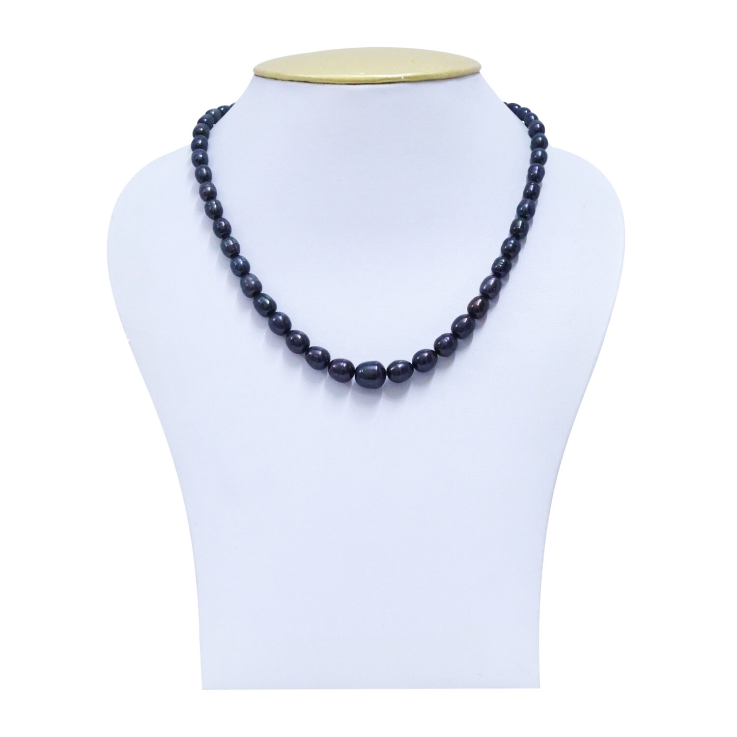 Beautiful Graduated Black Oval Pearls 16Inches Necklace