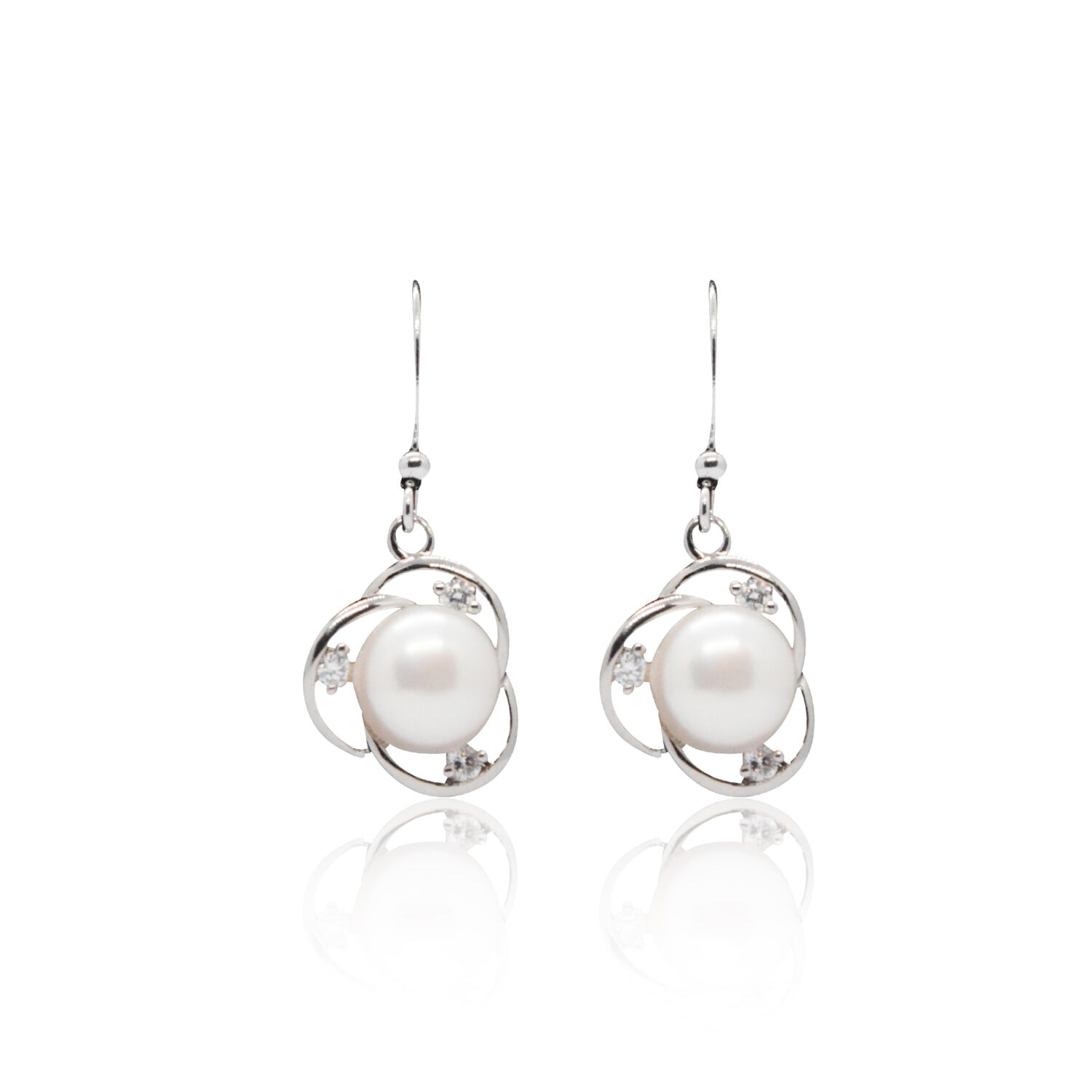 Splendid Hook Earrings Featuring White Button Pearls & CZ