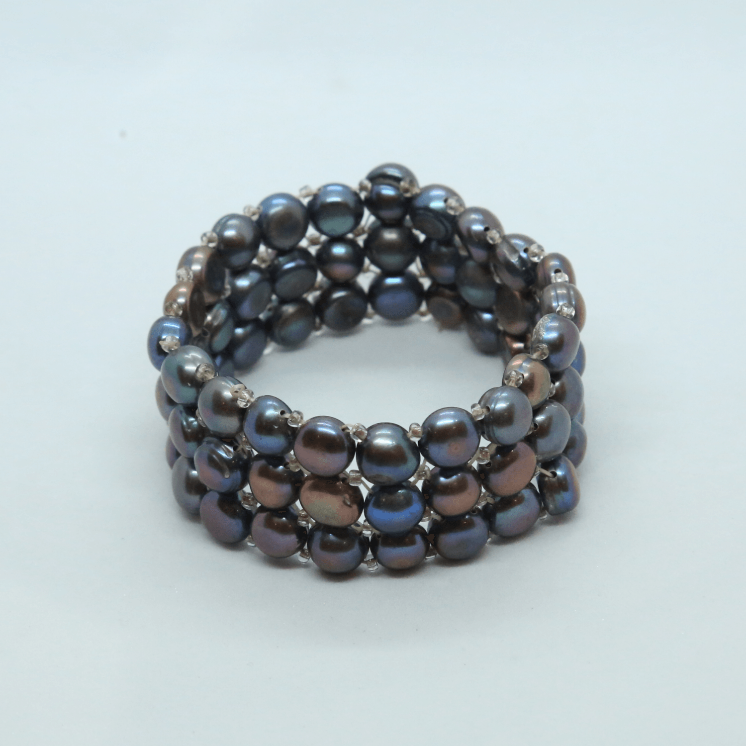 Stretchable 3Line Multicoloured Button Pearls Bracelet - Image 2