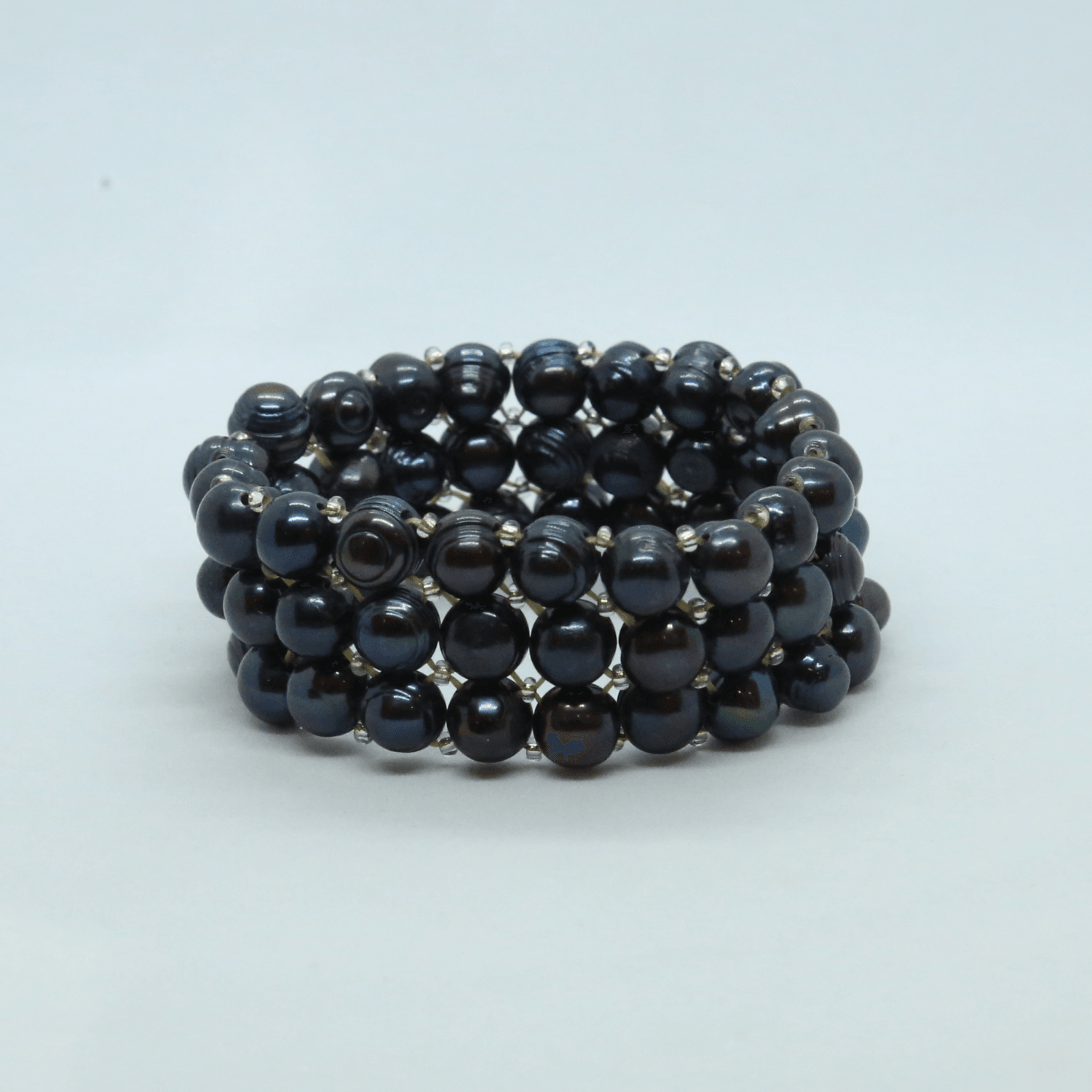 Stretchable 3Line Blue Potato Pearls Bracelet - Image 2