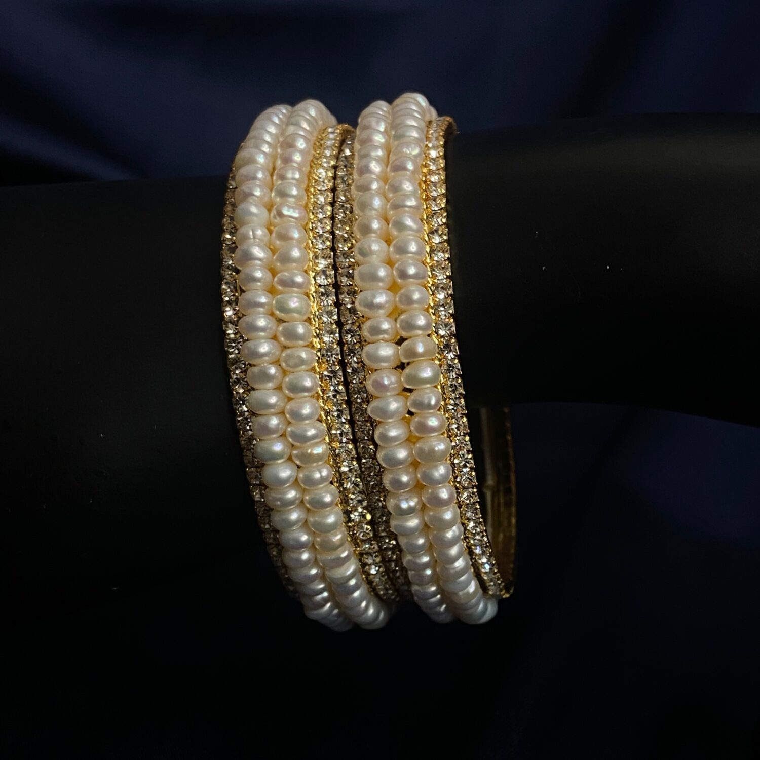 Breathtaking Pearl Bangles With 2.5mm Semi-round White Pearls & ADs - Image 2