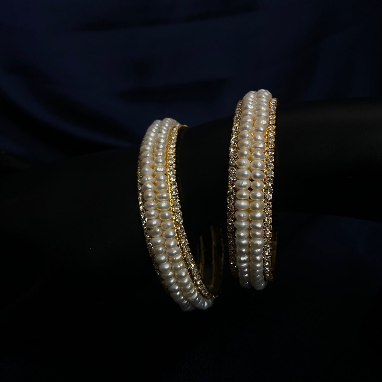 Breathtaking Pearl Bangles With 2.5mm Semi-round White Pearls & ADs - Image 3