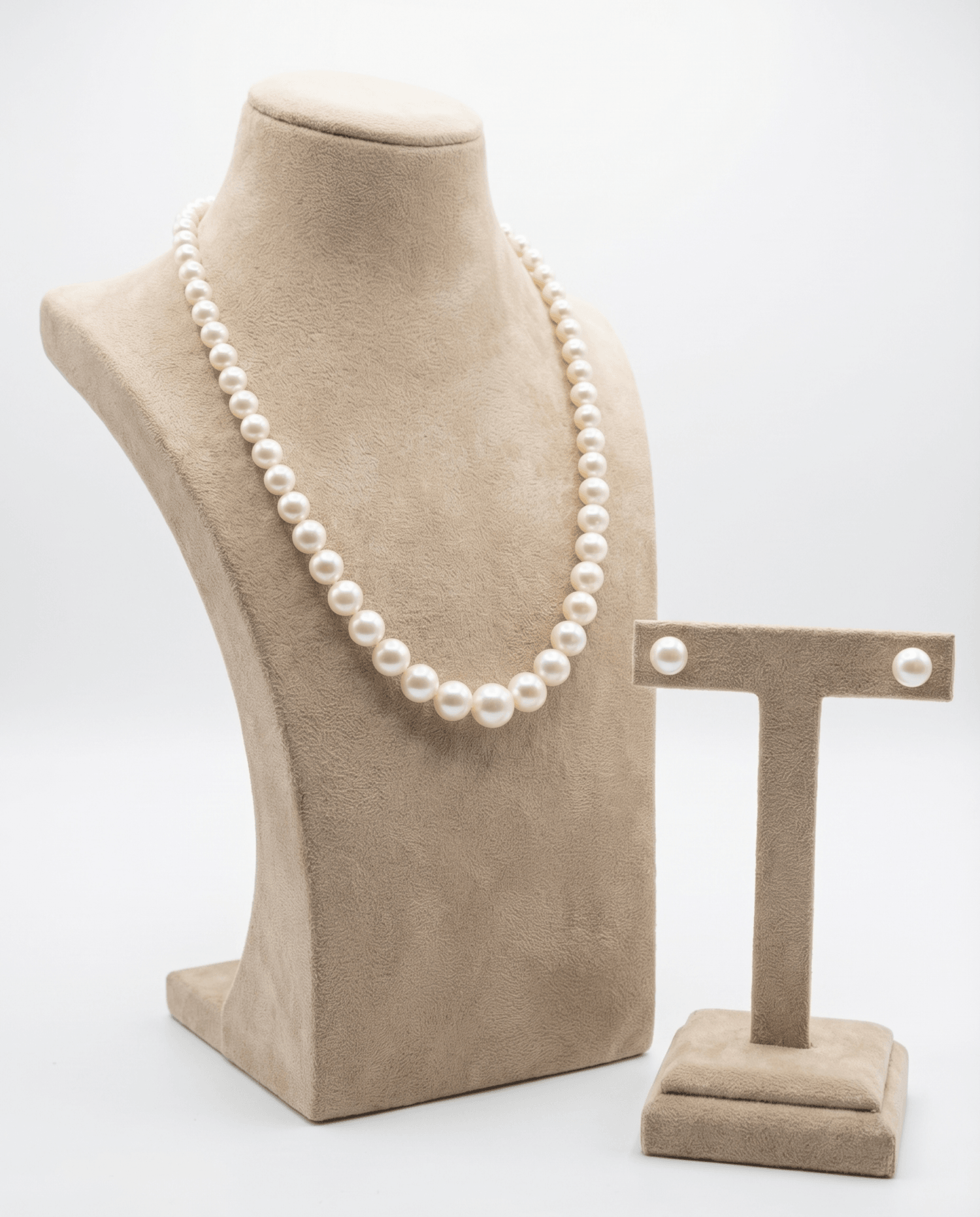 Elegant Single Line 6mm -12mm Graduated White Pearl Necklace Set - Image 2
