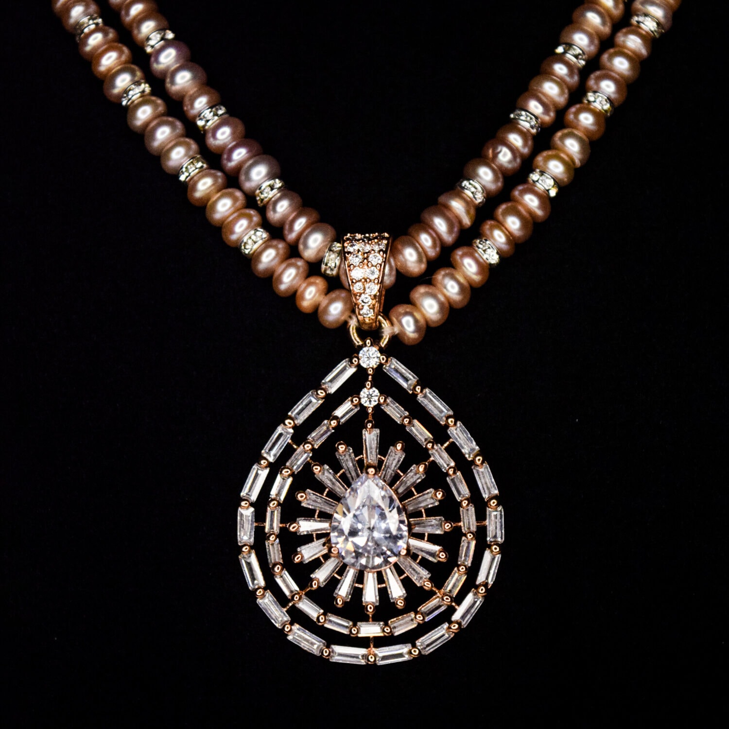 Delightful Lavender Semi-Round Pearl Necklace With Starry Rose Gold Pendant - Image 2