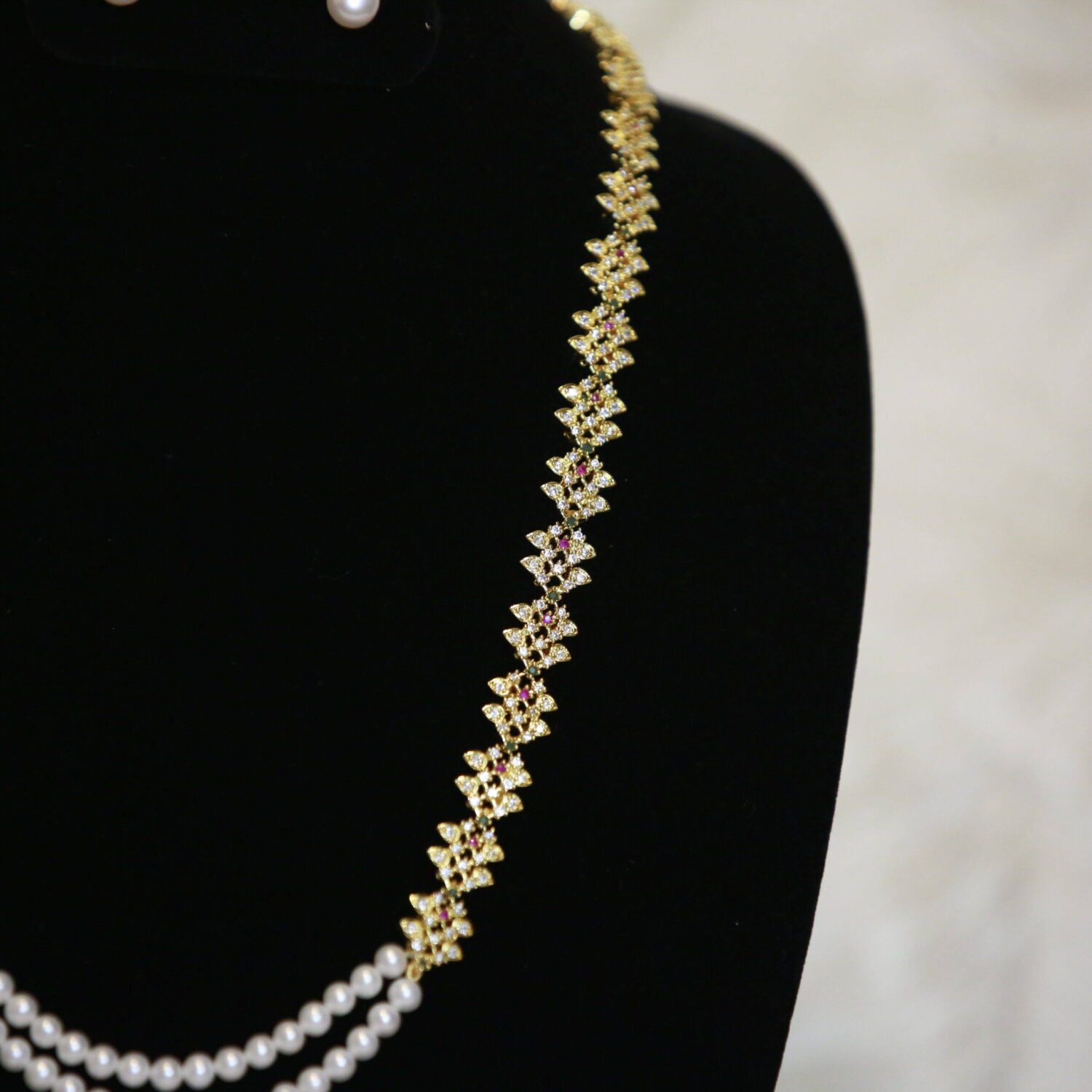 Gorgeous 5mm White Round Pearls 22Inch Long Necklace With CZ Side Chain - Image 2