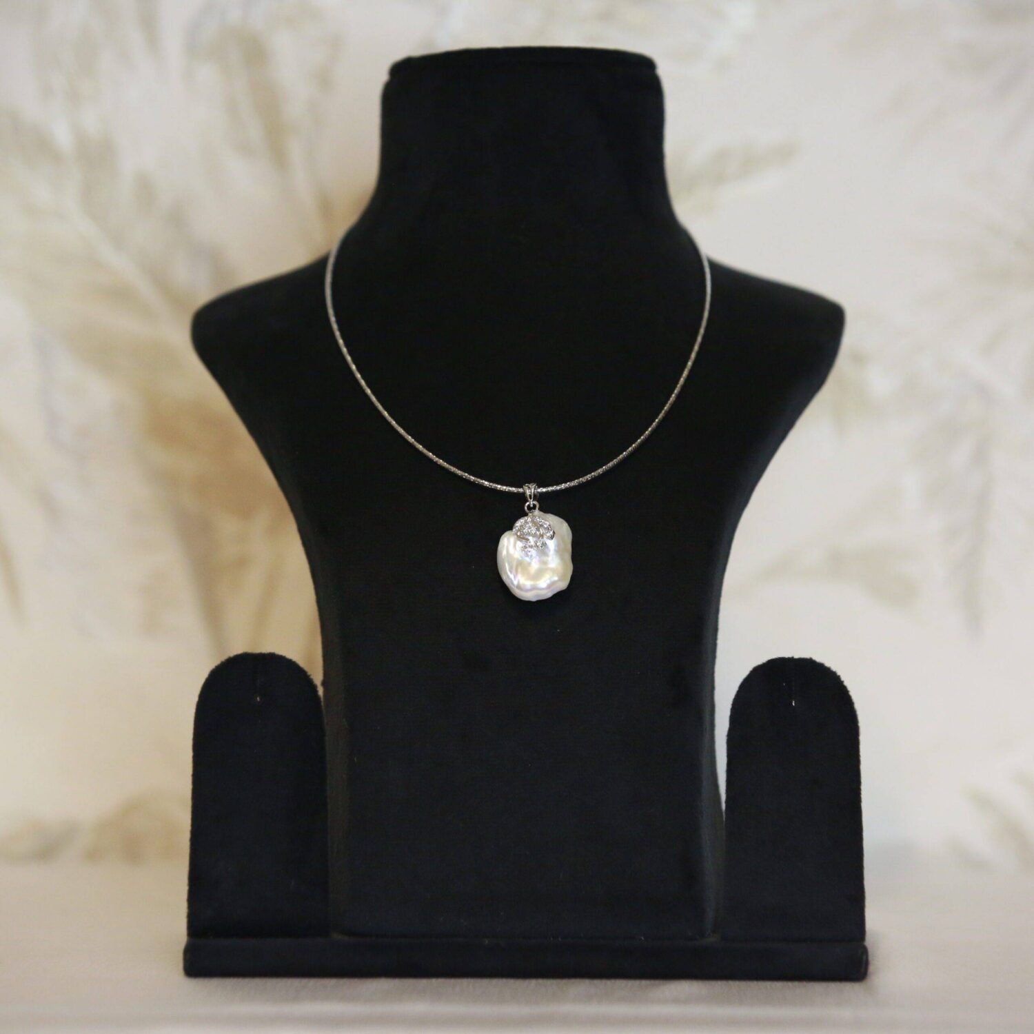 Glamorous White Baroque Pearl Pendant With 925 Silver Clasp & CZ - Image 2