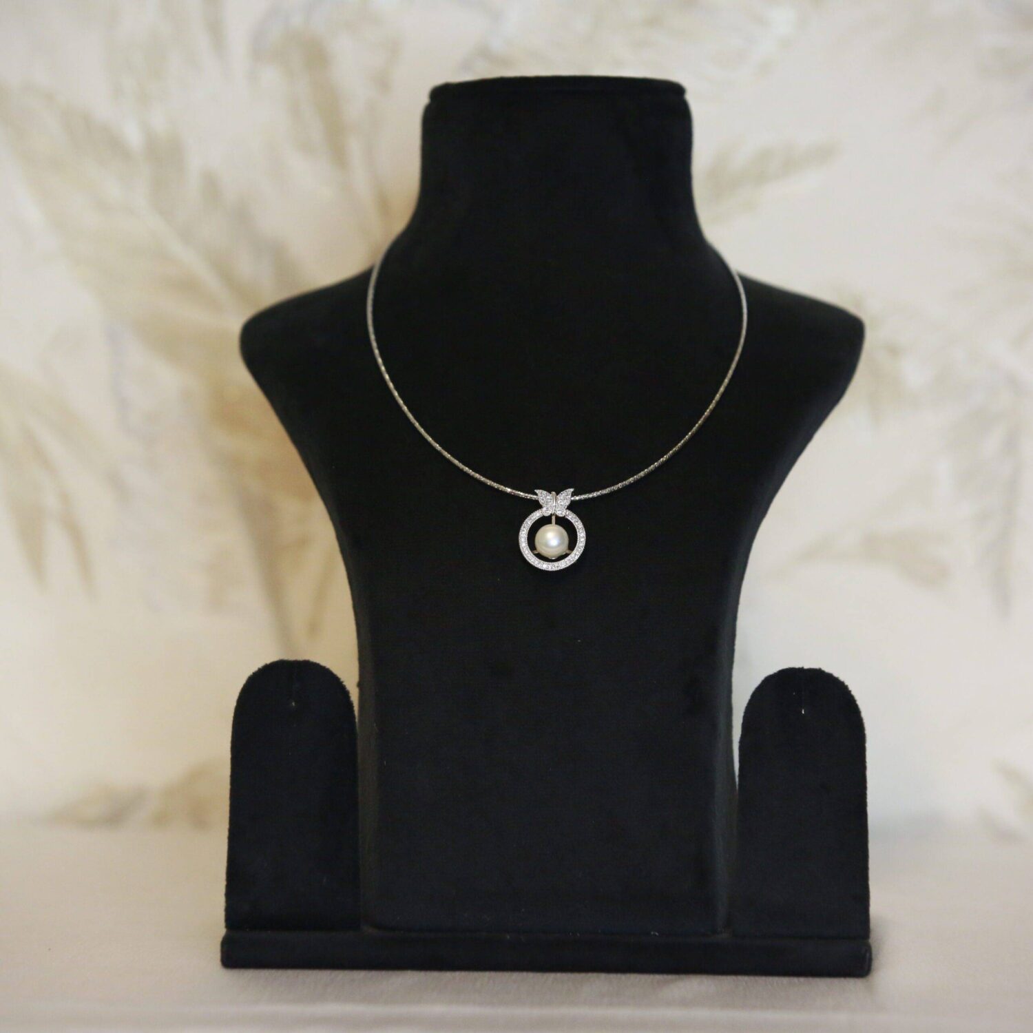 Enchanting Silver Finish Butterfly Pendant With 10mm White Button Pearl - Image 2