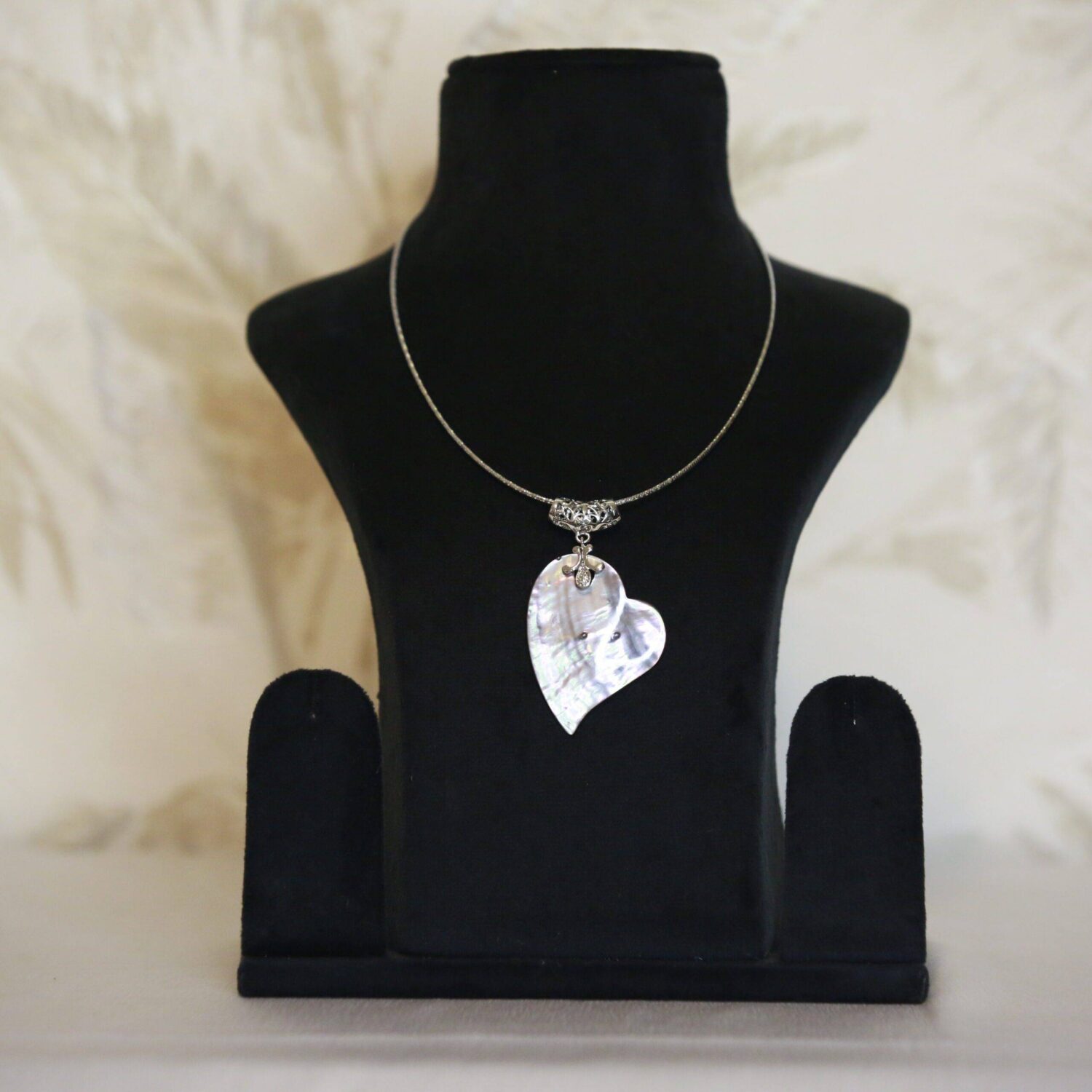 Unique Abalone Mother of Pearl Heart Shaped Pendant With A Filigree Clasp - Image 2