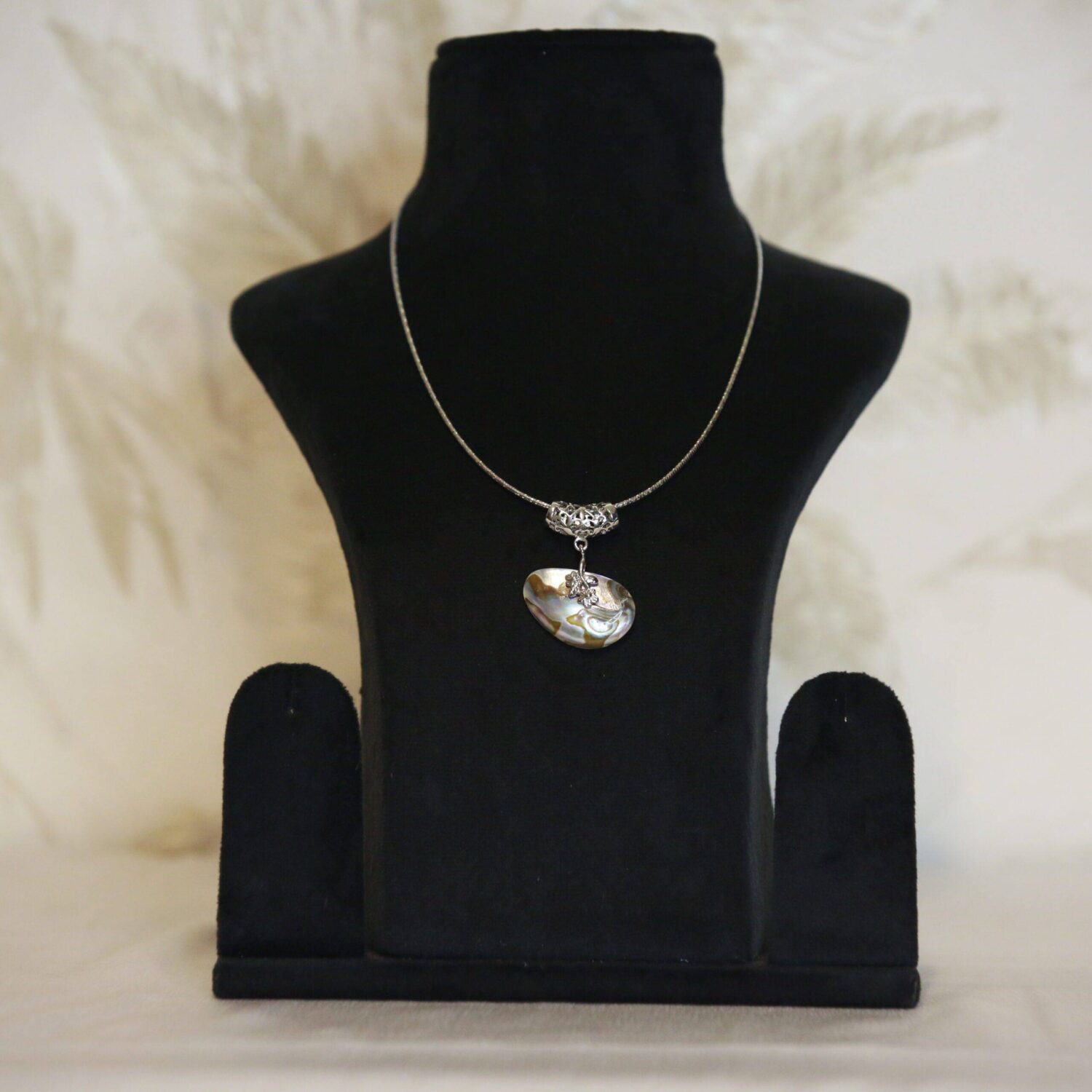 Unique Abalone Mother of Pearl Pendant With A Filigree Clasp - Image 2