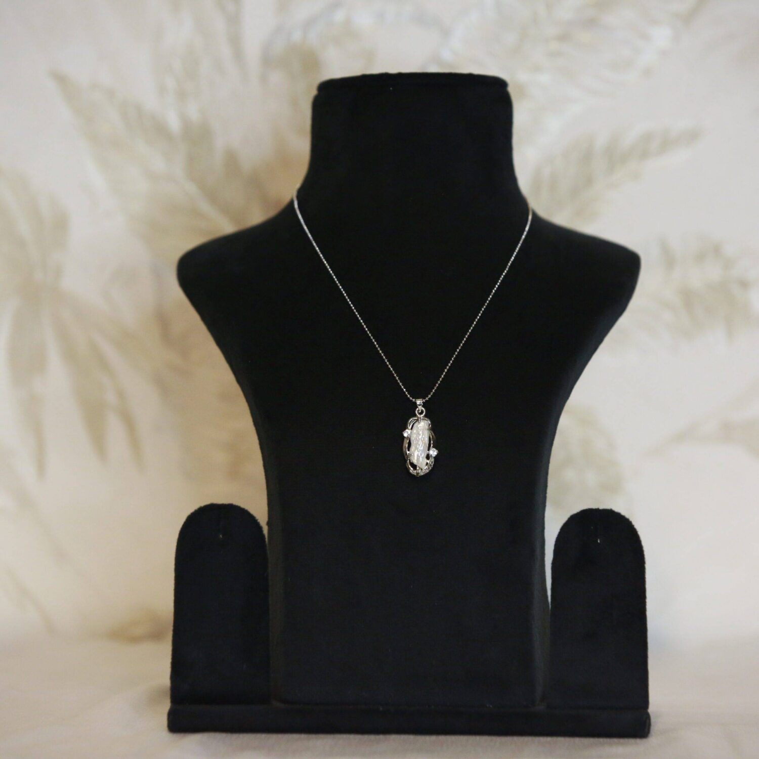 Artistic Silver Finish Pendant Accentuated With White Baroque Pearl & CZ - Image 2