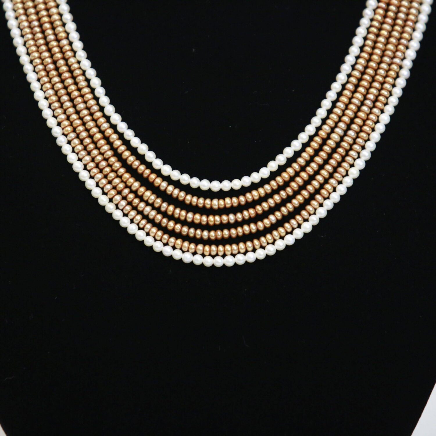 Luxurious Multi-line 18Inch Pearl Necklace With White & Copper Pearls - Image 2