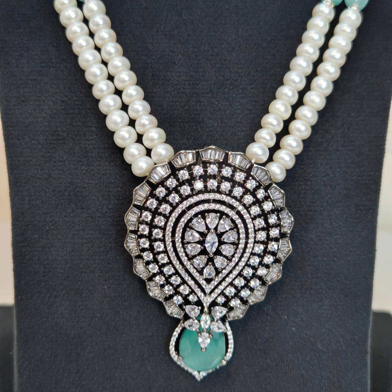 Spectacular 6mm White Semi-Round Pearls 19Inch Necklace With Victorian Pendant - Image 3
