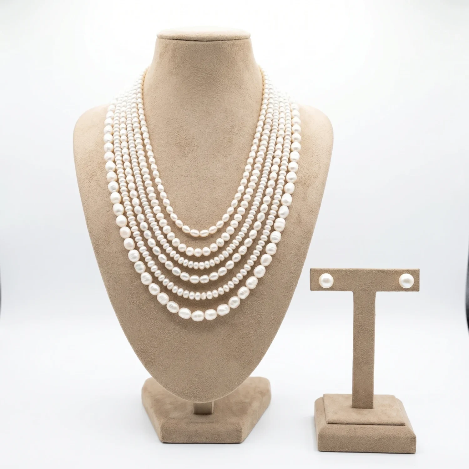 Luxurious Multi-Layer 25Inch Long Necklace With White Pearls