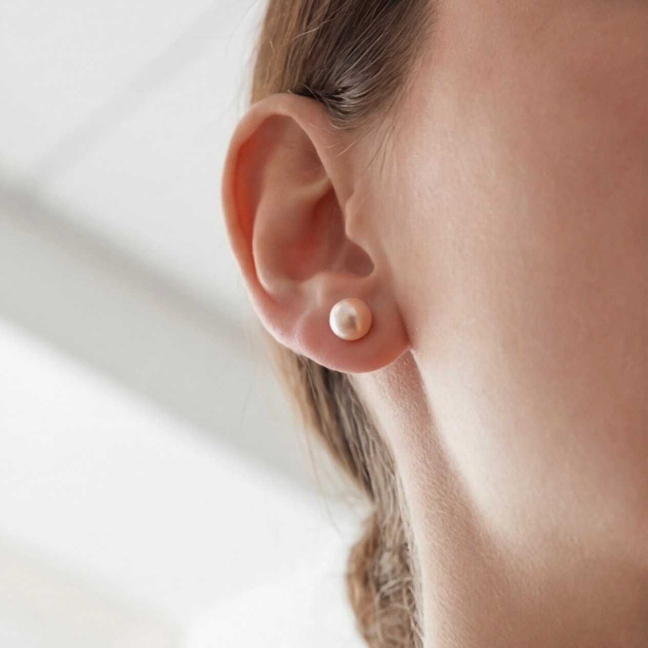 Classic Peach Pearl Studs with 925 Silver Stem - Image 5