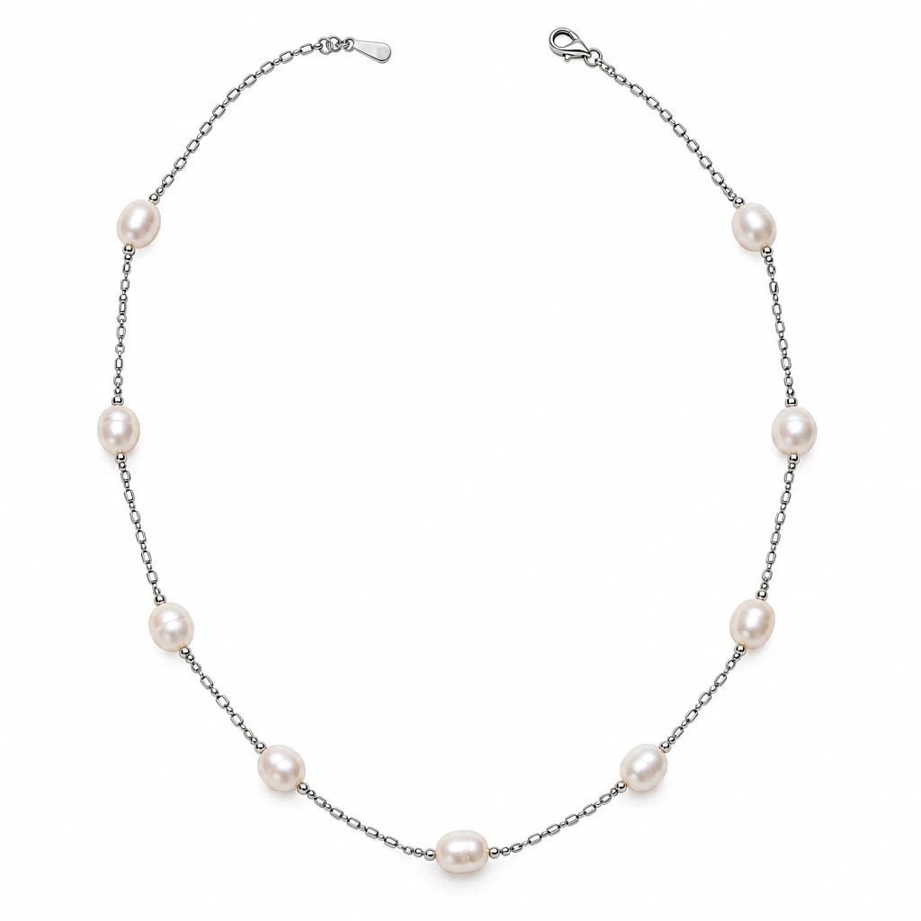 9 Moti Pearl Necklace - Hand Picked Oval White Pearls