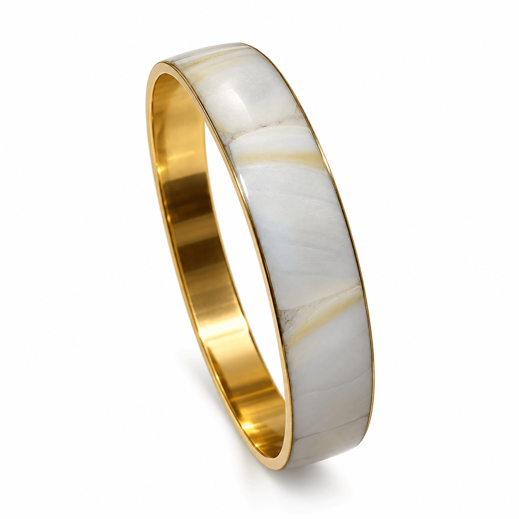 Ivory Gleam Mother of Pearl Brass Bangles (Pair) - Image 2