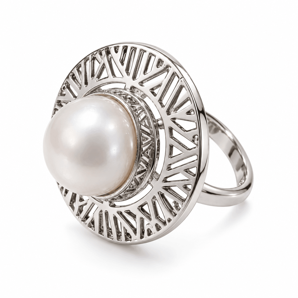 Sundial White Pearl Ring in 925 Sterling Silver