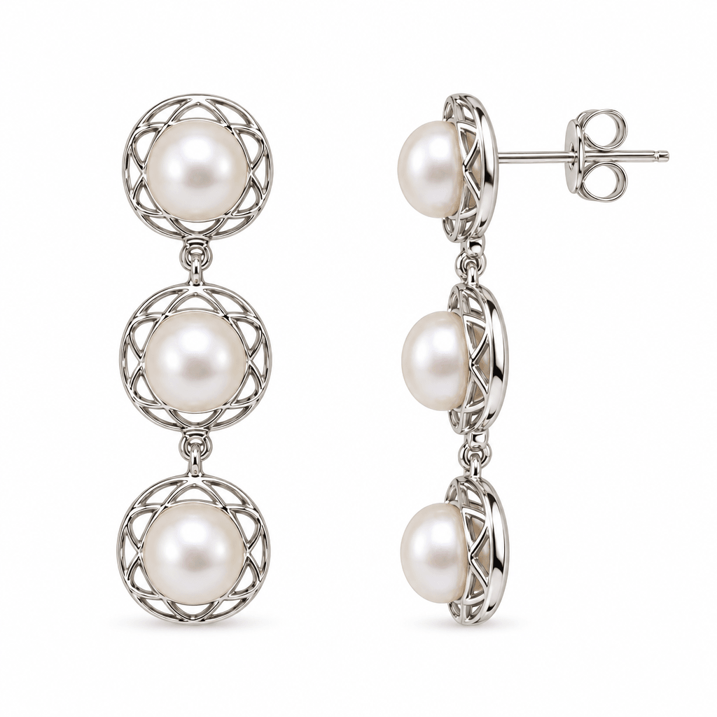 Roselle Peach Pearl Earrings in 925 Sterling Silver - Image 2