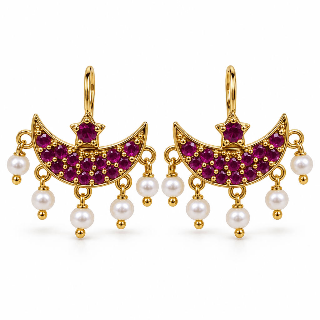 Chandrika White Pearl Chandbali Earrings