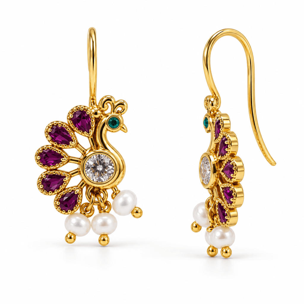 Mayuri Peacock Pearl Hook Earrings - Image 2