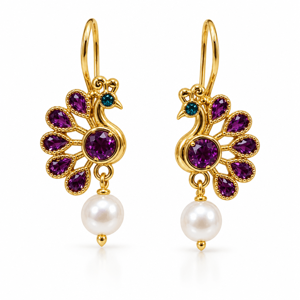 Mayura Peacock Pearl Drop Earrings