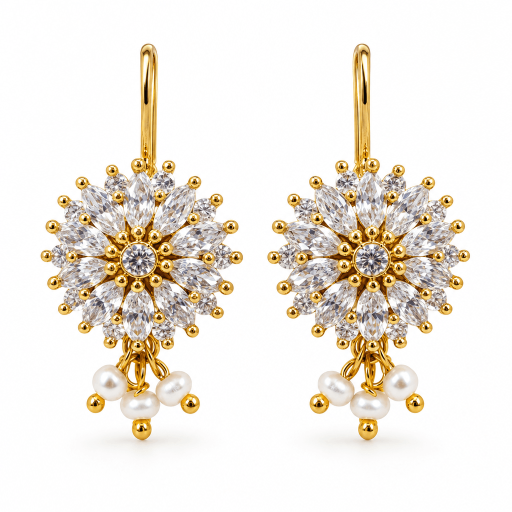 Saanvi Floral Pearl Hook Earrings - Image 2