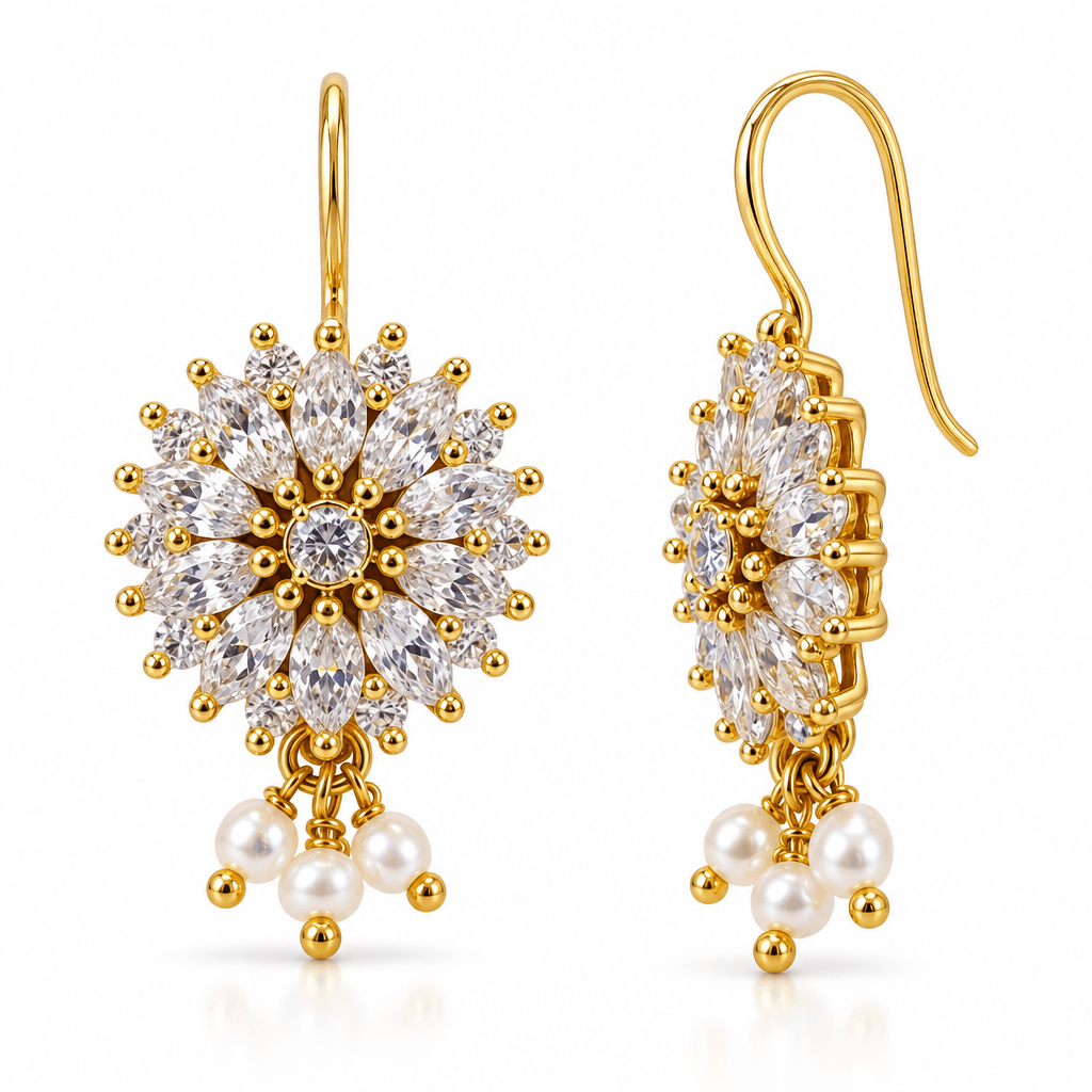 Saanvi Floral Pearl Hook Earrings