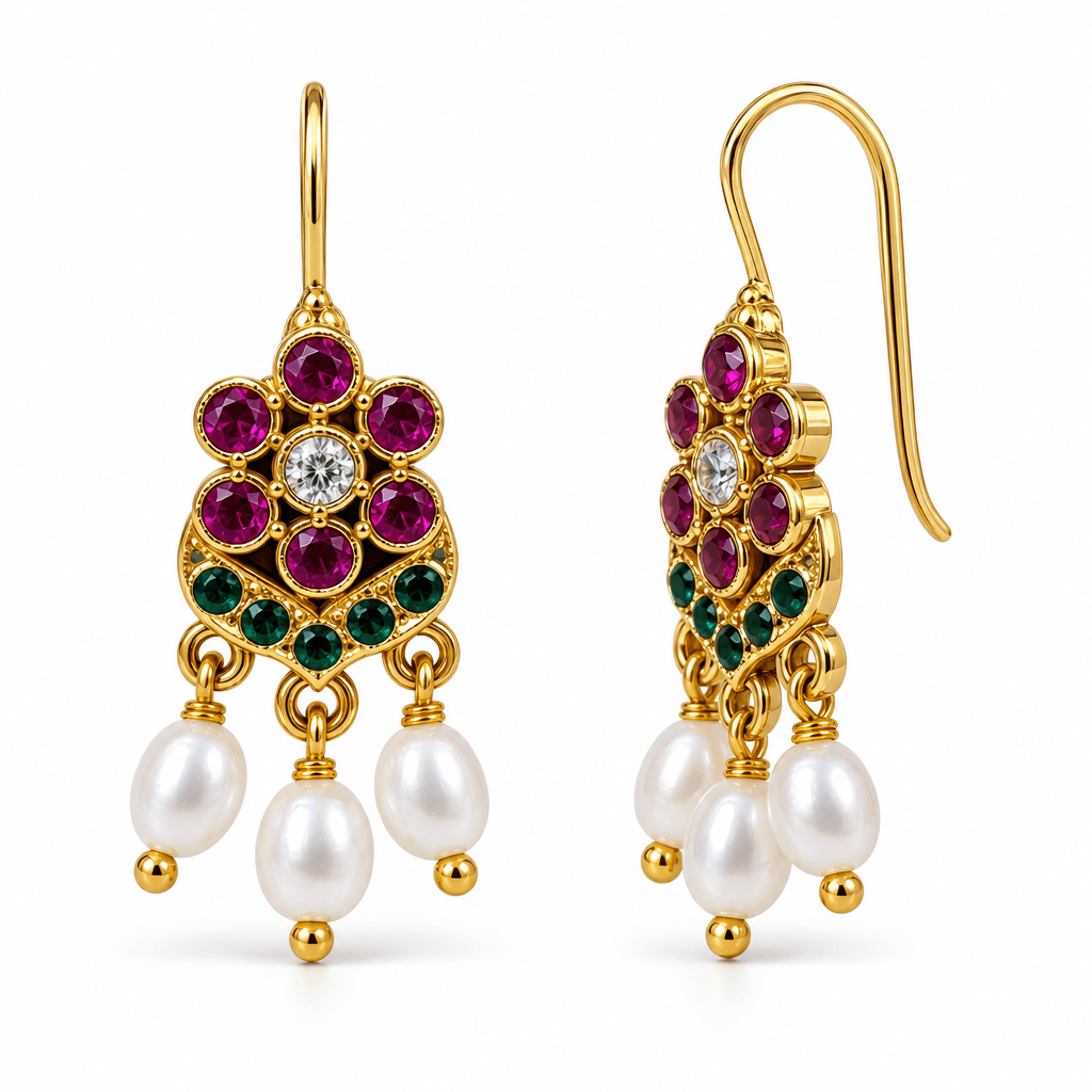 Rangini Floral Pearl Drop Earrings - Image 2