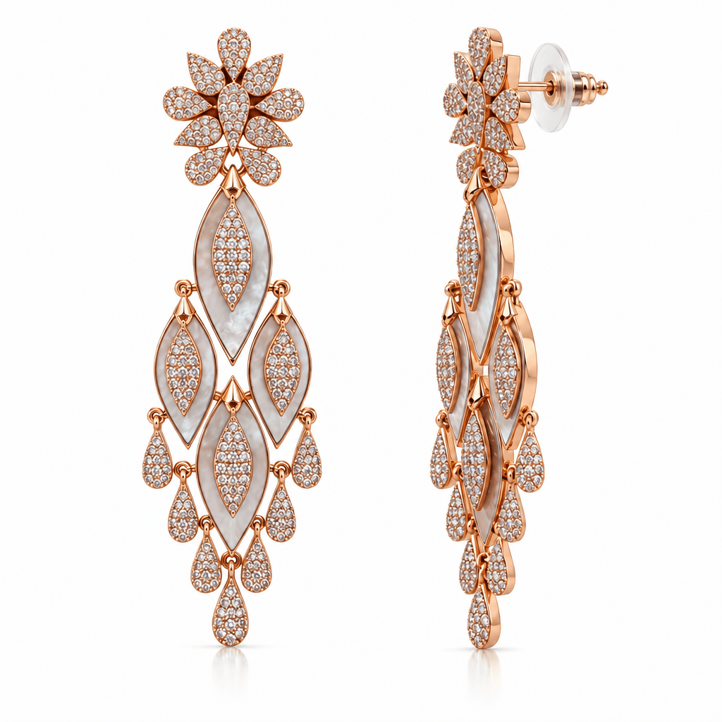 Rosaria Mother of Pearl Earrings in Rose Gold Finish - Image 2