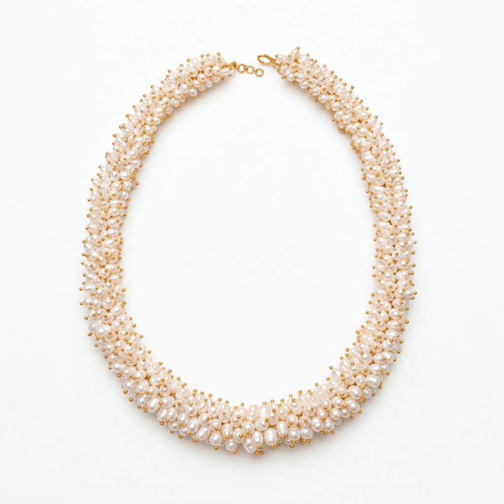 Taar Woven White Pearl Statement Necklace - Image 2
