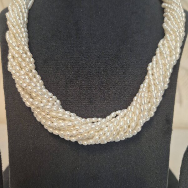 15 Strands Finest Rice Pearl Necklace - 22Inches -twist-1