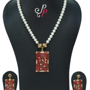 Different and gorgeous pearl necklace set with meenakari pendant