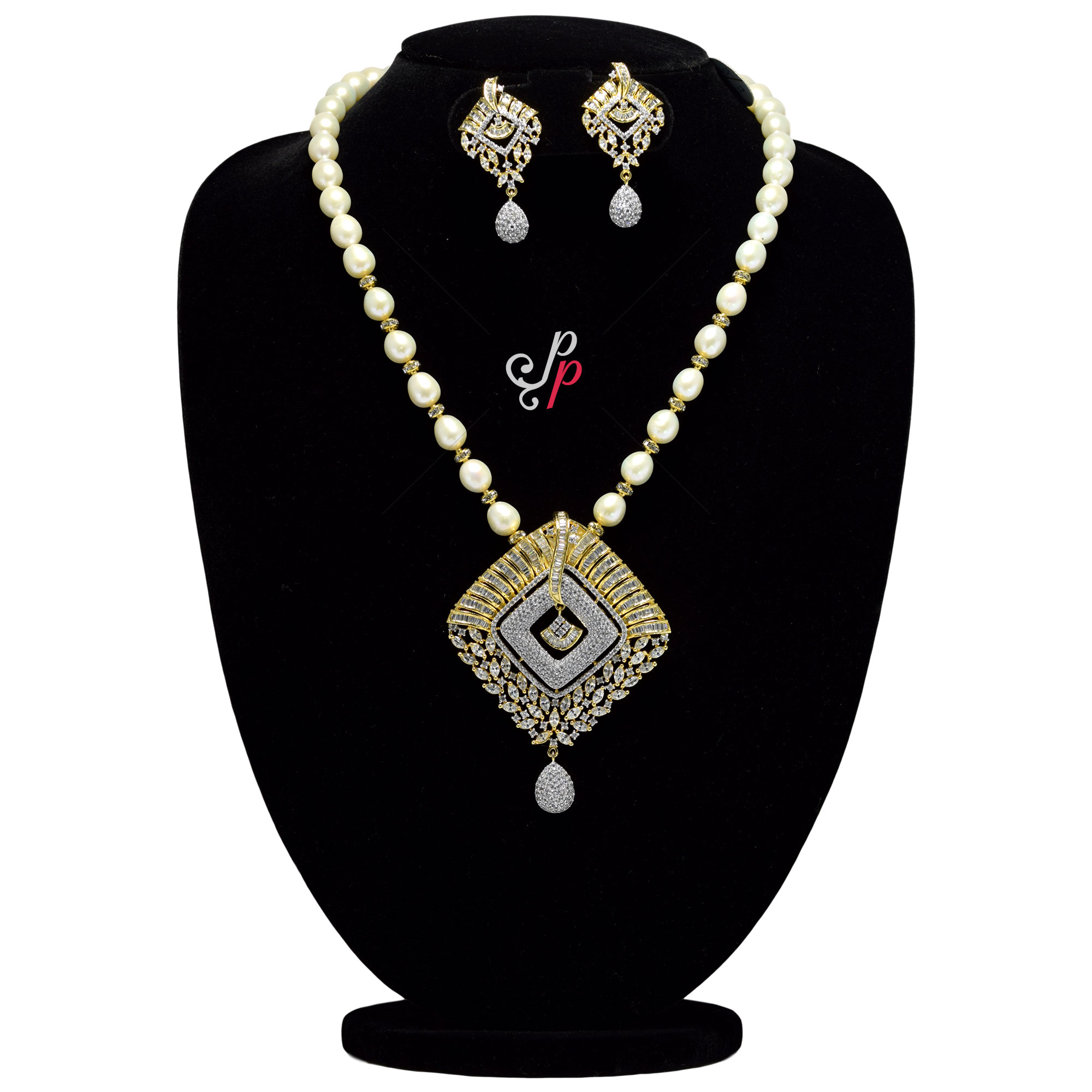 Beautiful Pearl Necklace Set In White Thewa Pendant With Palki Design